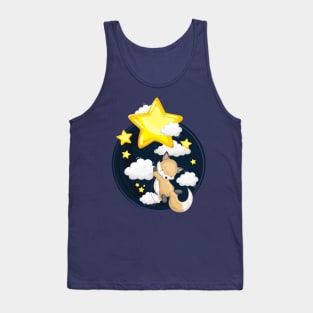 Cute Animal. Cute Fox flying with star at night Tank Top